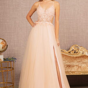 Embroidered Cut-Away Shoulder Jersey Long Dress with V-Back