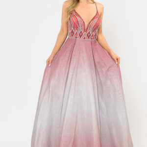Wine Ombre Glitter Prom Dress with Spaghetti Straps and Illusion V-Neck