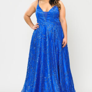 Curve Prom Dress – Glitter Knit A-Line with Spaghetti Straps