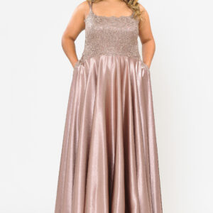 Curvy Square Neck Embroidered A-Line Prom Dress with Corset Back