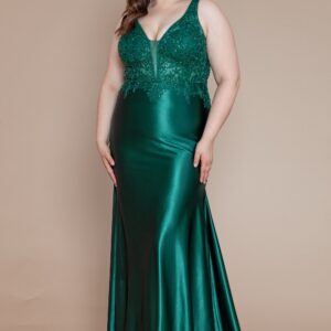Curve Prom Dress –  Span with Embroidery & Corset Back