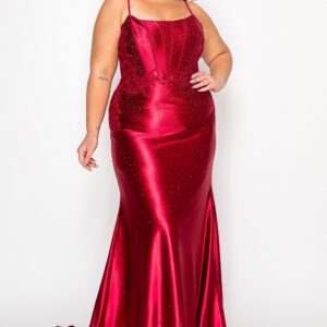 Curve Prom Dress – Satin with Embroidery & Rhinestones