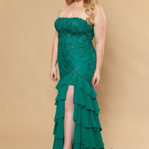 Curve Prom Dress – Drop Waist with Embroidery & Ruffle Skirt