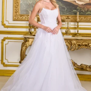 Strapless A-Line Wedding Dress with Embroidery & Beaded Corset